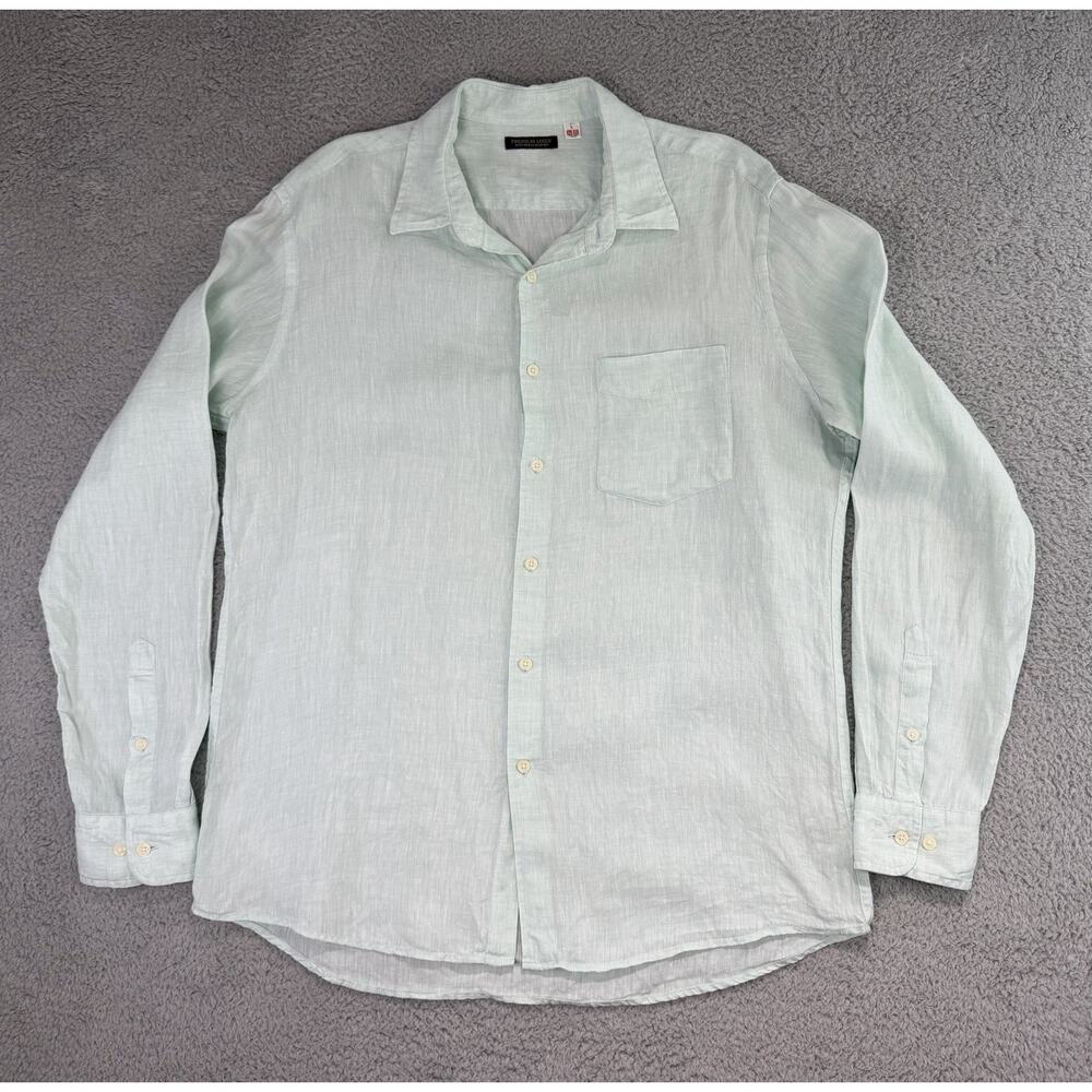 Uniqlo Men's 100% Premium French Linen Long-sleeve Shirt Sz L Button Up Summer